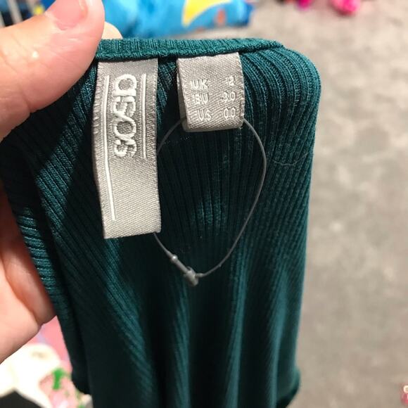 ASOS Teal Ribbed Bell Sleeve Body con Mini Dress - Picture 7 of 7